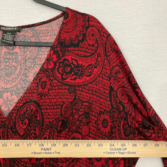 Glamour Red Black Paisley Print Belted Soft Stretch Surplice Dress size 22W - Picture 7 of 11